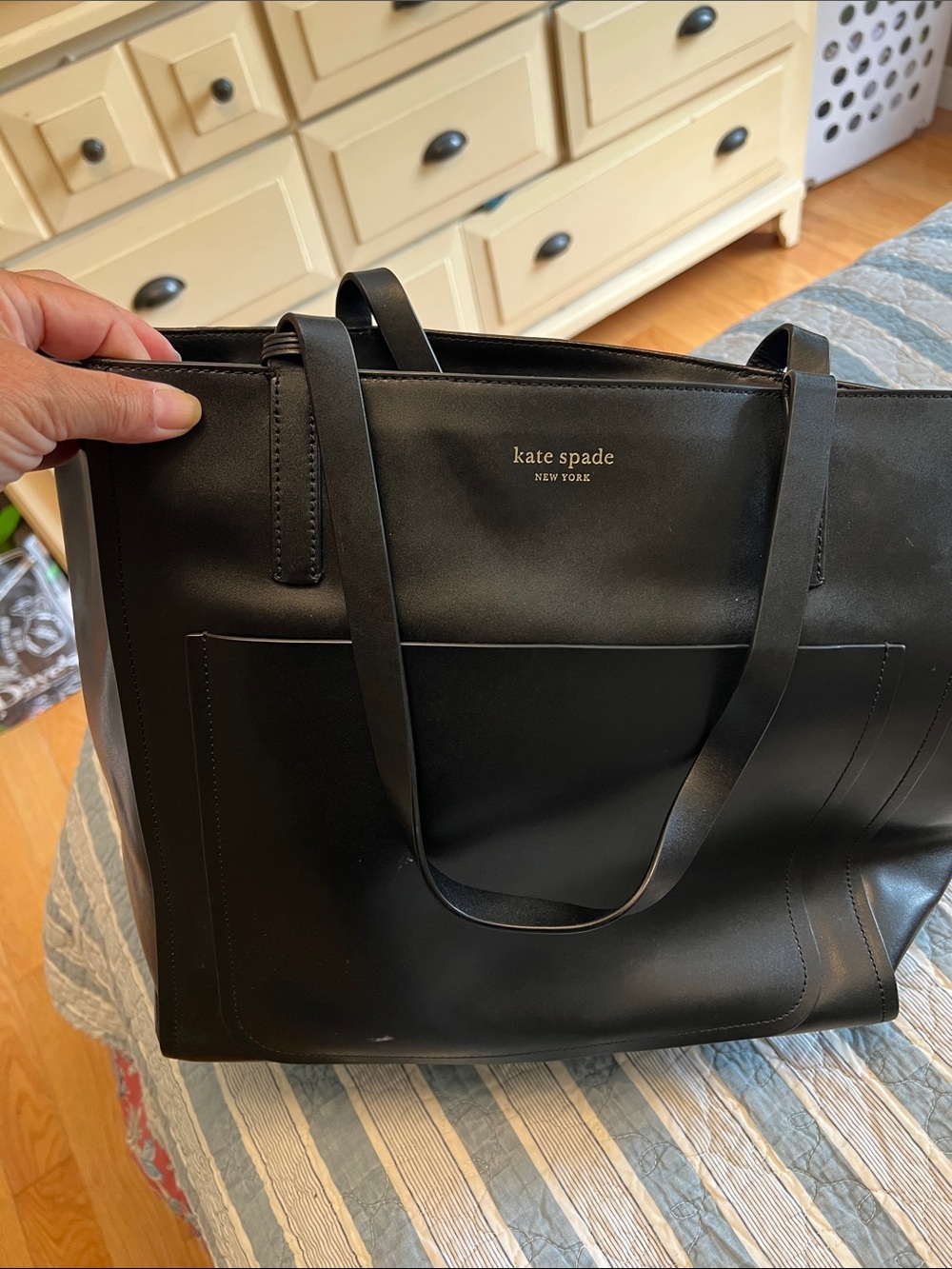kate spade Black Leather Tote with Front Pocket
